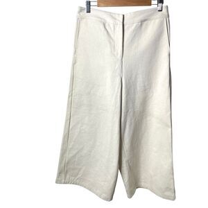 REF Wide Leg Cropped Pants High Waist Relaxed Fit Pleated Back Ivory Large
